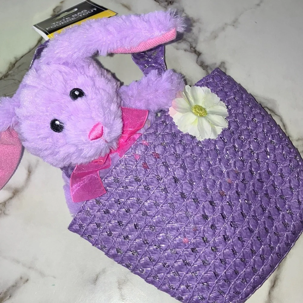 🐰 Kids Purple Hat with‎ Floral Accents, matching bag and Bunny Plush 💜